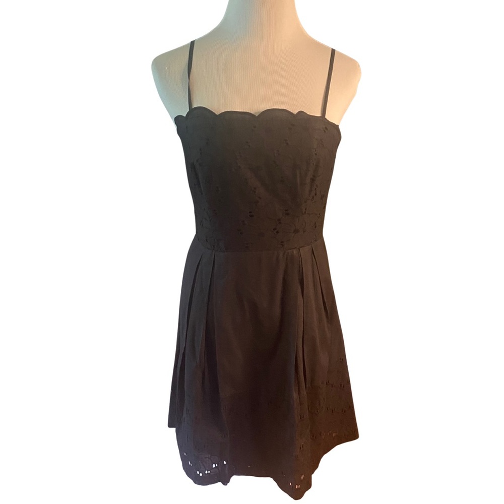 Laundry by Shelli Segal Black Eyelet Cotton Sundress Spaghetti Strap Fit & Flare - Picture 2 of 8